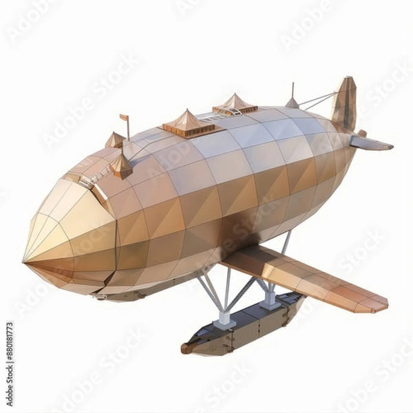 Fototapeta 3D Render, Low Poly style of a cargo airship, on isolated white background, Generative AI