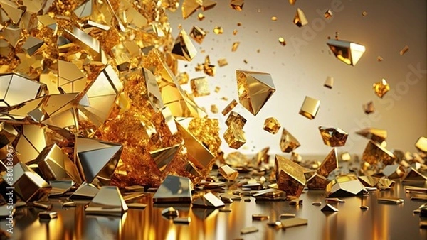 Fototapeta Shattered pieces of gold and broken glass , wealth, luxury, treasure, shattered, fragments, shiny, valuable