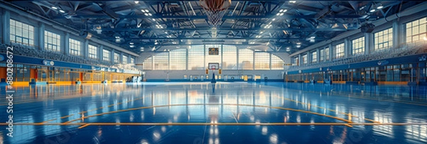 Fototapeta Large commercial warehouse with tall shelves ideal for logistics and distribution companies Concept Warehouse Logistics Distribution Commercial Space Tall Shelves,
a large industrial building with a 
