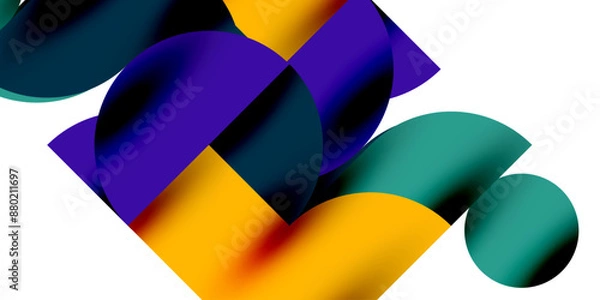 Fototapeta Shadow effect shiny circles and round triangles geometric modern art. Vector Illustration For Wallpaper, Banner, Background, Card, Book Illustration, landing page