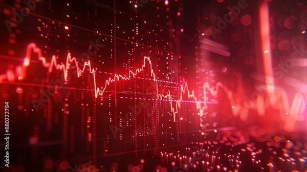 Fototapeta Abstract digital chart background featuring a red stock business graph, symbolizing bankruptcy, loss, and recession in finance, as well as economic crash and crisis.