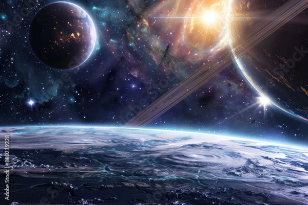 Fototapeta Space explorers discovering a new star system