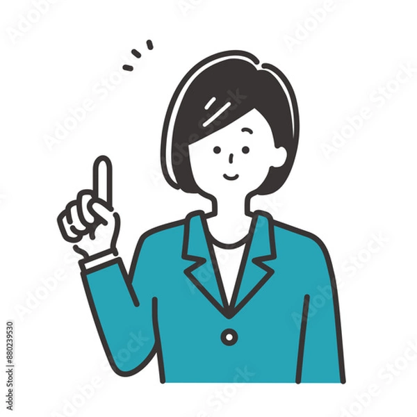 Obraz ポイントを指差しで説明をするビジネスパーソン（スーツの女性）のイラスト素材