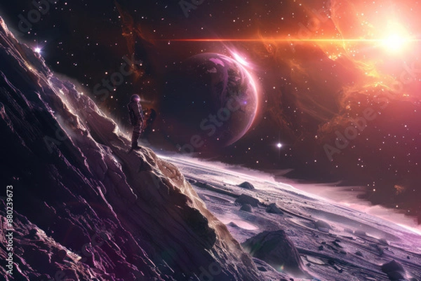 Fototapeta Space explorers discovering a new star system