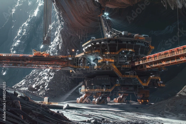 Fototapeta A futuristic space mining operation