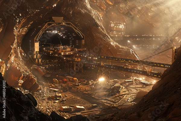 Fototapeta A futuristic space mining operation