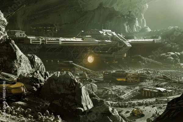 Fototapeta A futuristic space mining operation
