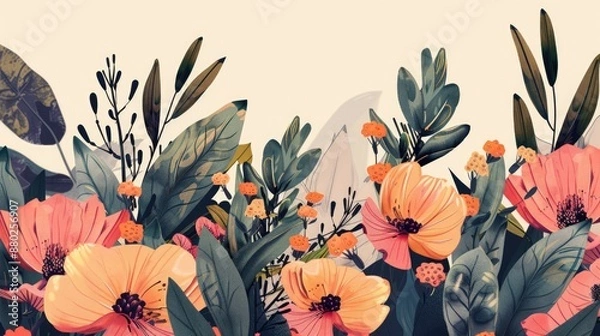 Fototapeta Detailed botanical illustrations with realistic textures and colors.