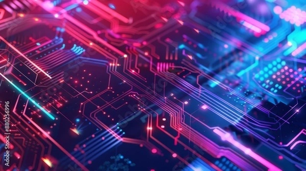 Fototapeta Graphic design background of tech scene or neon blue purple tone. Modern abstract background