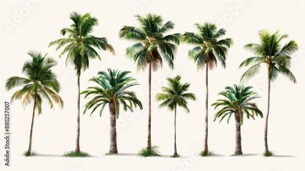 Fototapeta A Collection of Palm Trees Against a White Background