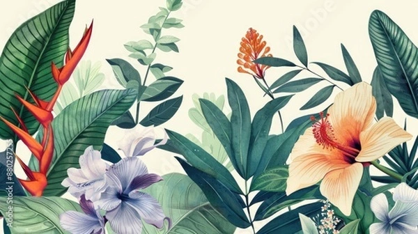 Fototapeta Detailed botanical illustrations with realistic textures and colors.