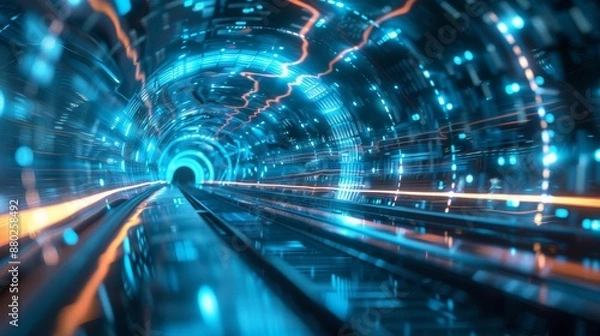Obraz A futuristic light tunnel with sleek
