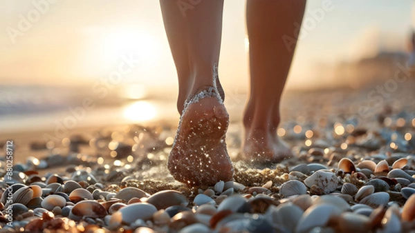 Obraz How can I be told that I had a good time playing on a beach made up of large and small soft pebbles? A close-up of the pebbles sparkling wet with water.