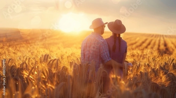 Fototapeta The couple in wheat field