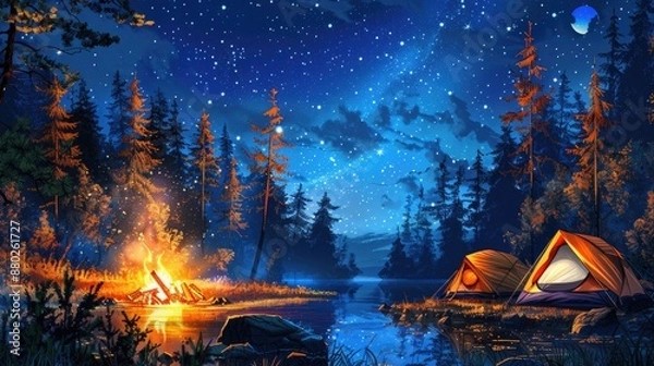 Obraz Photorealistic Summer Camping under the Stars | Summer Background | Photorealistic