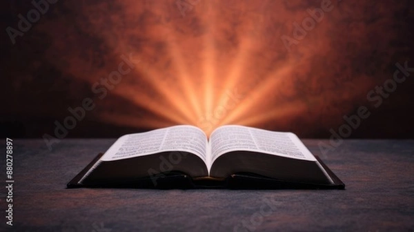 Fototapeta Book icon with radiant light, symbolizing knowledge and wisdom, isolated on white background with copy space, depth of field emphasized.