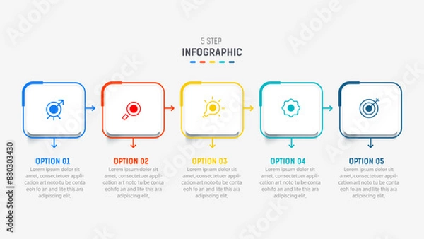 Fototapeta Five Step Infographic design element template for presentation. info graphic illustration. process diagram and presentations step,  banner, flow chart, 5 option template.