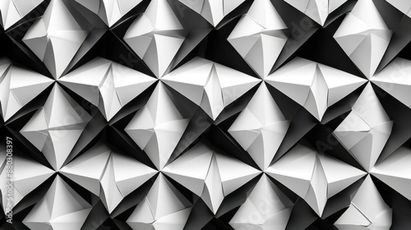 Fototapeta Abstract monochromatic design featuring black starburst shapes on a white background.