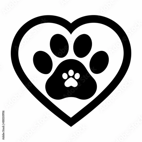 Fototapeta black and white heart paw