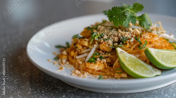 Fototapeta A plate of food with a green lime on it