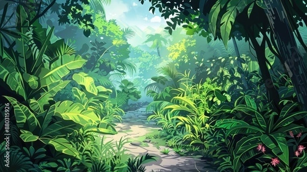 Fototapeta Nature scenes with lush landscapes and detailed flora and fauna.