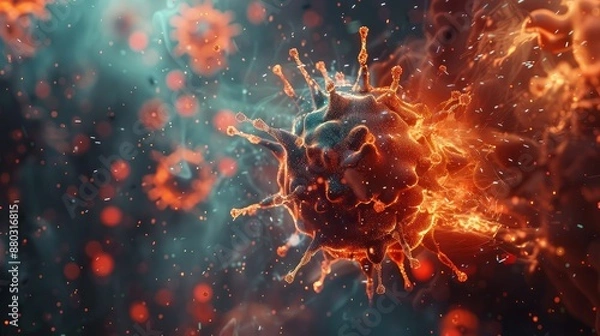 Fototapeta Microscopic View of Virus with Red and Blue Particles