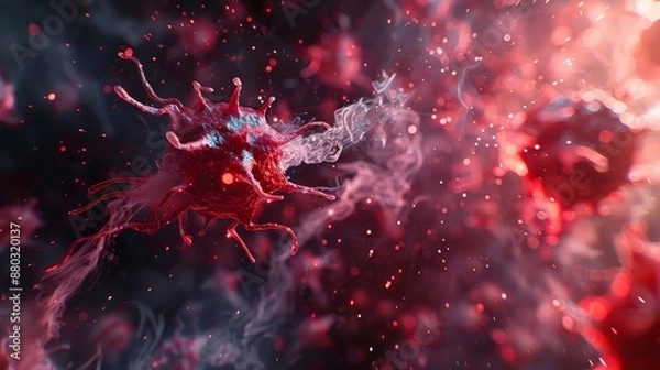 Fototapeta Microscopic View of Virus with Red and Blue Particles
