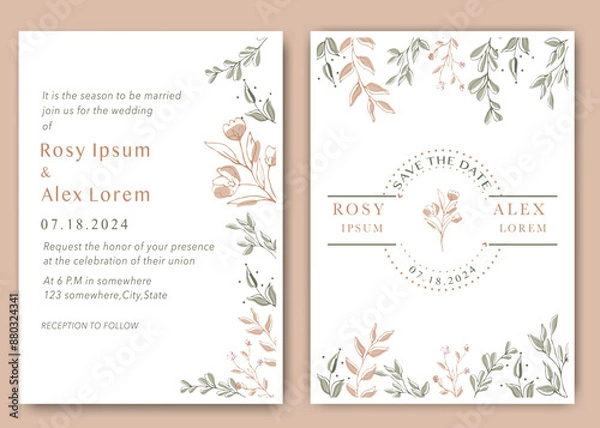 Obraz Wedding invitations save the date card with elegant garden anemone.
