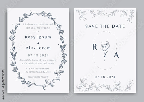 Obraz Wedding invitations save the date card with elegant garden anemone.