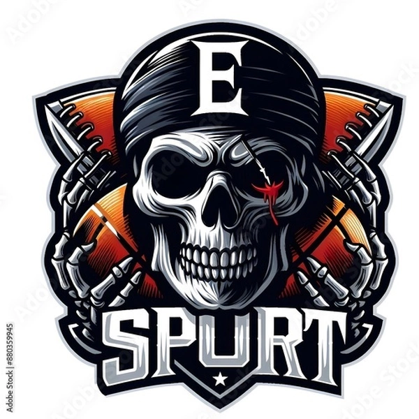 Obraz skull headphone logo gaming team e sport, isolated on white background