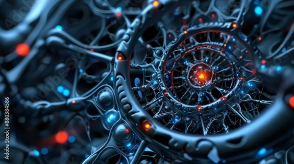 Fototapeta Futuristic 3D illustrations of cybernetic organisms, blending organic forms with mechanical enhancements