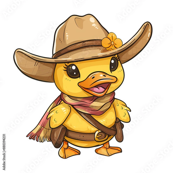 Fototapeta Cute rubber Duck cartoon on isolated background, generated ai