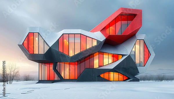 Obraz beautiful geometrical house concept with isolated background generated by AI