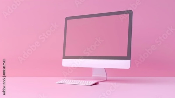 Fototapeta Social media creative concept. Blank computer screen mockup on a purple background. 3D design with blank monitor. Internet social networking for sending messages.