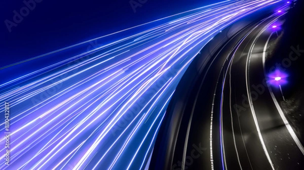 Fototapeta Abstract background. Straight and curved lines look like streaks of light moving across a dark background. Copy space. Digital data.