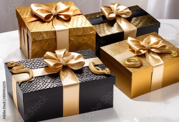 Fototapeta elegant year snake themed gift boxes special occasions, reptile, celebration, design, pattern, luxury, present, wrapping, paper, chinese, zodiac, symbol