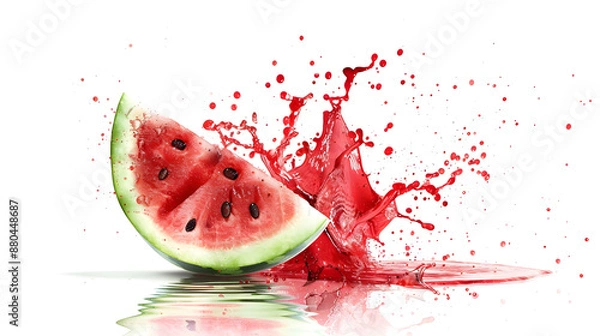 Fototapeta Watermelon slices with juice splashes isolated on white background