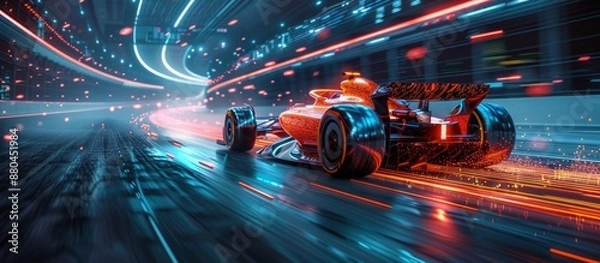 Obraz Race Car in Tunnel with Neon Lights