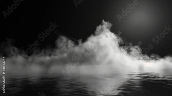 Obraz Smoke black ground fog cloud floor mist background steam dust dark white horror overlay. Ground smoke haze night black water atmosphere 3d magic spooky smog texture isolated transparent effect circle