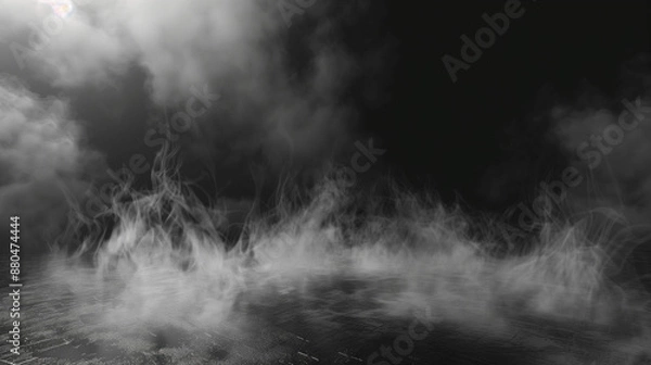 Obraz Smoke black ground fog cloud floor mist background steam dust dark white horror overlay. Ground smoke haze night black water atmosphere 3d magic spooky smog texture isolated transparent effect circle