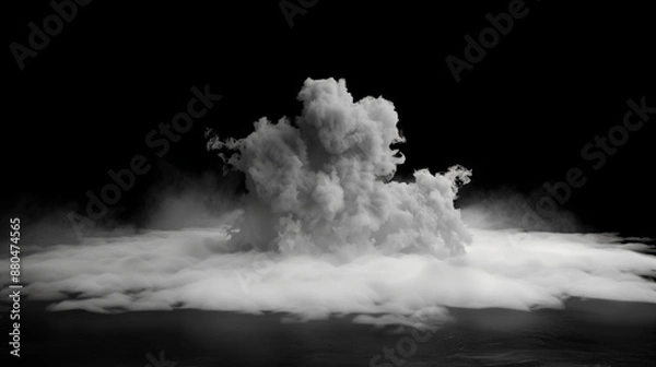Obraz Smoke blackground fog cloud floor mist background steam dust dark white horror overlay. Ground smoke haze night black water atmosphere 3d magic spooky smog texture isolated transparent effect circle