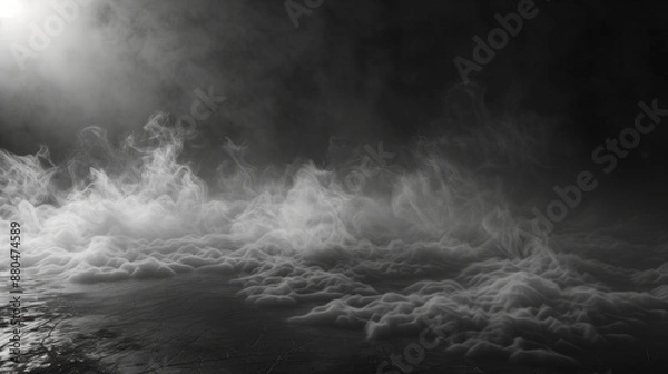 Obraz Smoke blackground fog cloud floor mist background steam dust dark white horror overlay. Ground smoke haze night black water atmosphere 3d magic spooky smog texture isolated transparent effect circle