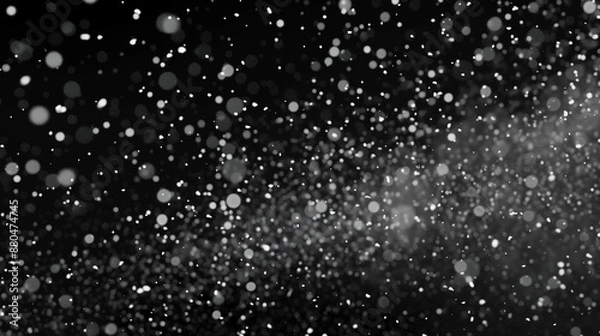 Fototapeta snowfall on black background, 3d texture isolated