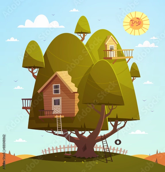 Obraz Tree house. Kids background. Vector illustration.