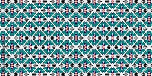 Fototapeta Seamless geometric vector pattern with blue triangles, perfect for textile design and vintage style wallpaper