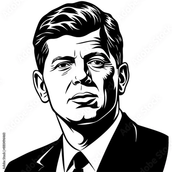 Fototapeta A black and white drawing of a man in a suit and tie with no expression