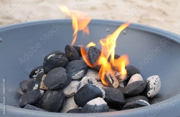 Fototapeta Coal burning garden fire pit