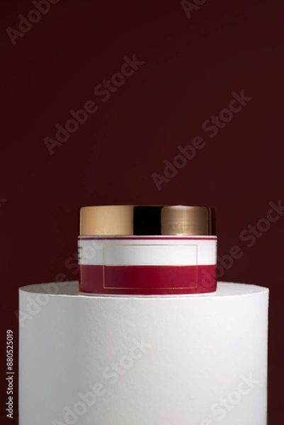 Fototapeta Elegance of quiet luxury. Dark Elegant design of beauty brand.  Skin care product for website and social media.Soft elegance of a cream displayed on a platform. Minimalist product images fo Marketing 