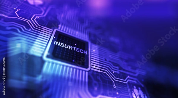 Fototapeta Insurtech button on virtual screen. Insurance technology internet digital iot insured family car property health.