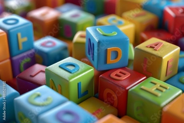 Fototapeta Colorful alphabet blocks forming the word knowledge, representing the concept of learning and education